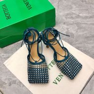 Bottega Veneta Sparkle Stretch Sandals Women Mesh and Lambskin with Crystals Navy Blue