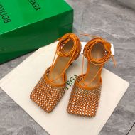 Bottega Veneta Sparkle Stretch Sandals Women Mesh and Lambskin with Crystals Orange