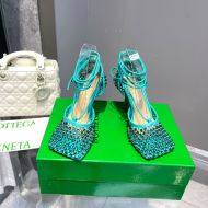 Bottega Veneta Sparkle Stretch Sandals Women Mesh and Lambskin with Crystals Teal