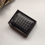 Bottega Veneta Zip Around Wallet Intreccio Lambskin Black