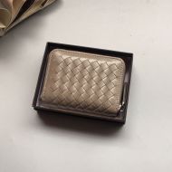 Bottega Veneta Zip Around Wallet Intreccio Lambskin Khaki