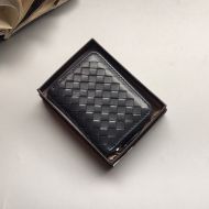 Bottega Veneta Zip Around Wallet Intreccio Lambskin Navy Blue