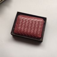 Bottega Veneta Zip Around Wallet Intreccio Lambskin Red