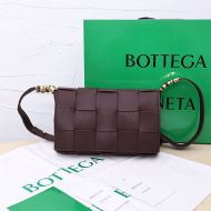 Bottega Veneta Medium Cassette Crossbody Bag Intreccio Grained Calfskin Coffee