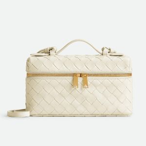 Bottega Veneta Bang Bang Vanity Case Bag with Detachable Strap Intreccio Calfskin Beige