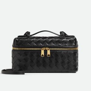 Bottega Veneta Bang Bang Vanity Case Bag with Detachable Strap Intreccio Calfskin Black