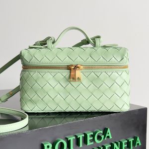 Bottega Veneta Bang Bang Vanity Case Bag with Detachable Strap Intreccio Calfskin Green/Gold