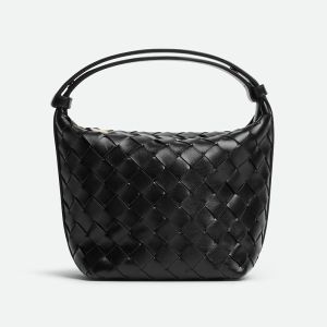 Bottega Veneta Candy Wallace Shoulder Bag Intreccio Nappa Lambskin Black