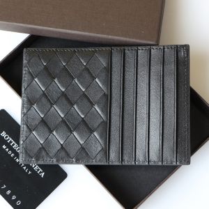 Bottega Veneta Card Case with Coin Purse Intreccio Calfskin Grey