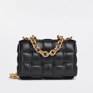 Bottega Veneta Chain Cassette Crossbody Bag Intreccio Lambskin Black/Gold