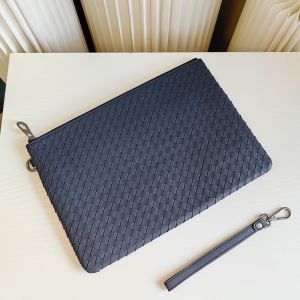 Bottega Veneta Intreccio Flat Pouch with D Buckle and Wristlet Calfskin Navy Blue