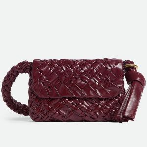 Bottega Veneta Kalimero Citta Shoulder Bag with Ring and Knot Intreccio Calfskin Burgundy