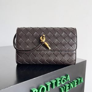 Bottega Veneta Large Andiamo Flap Bifold Wallet with Knot Intreccio Calfskin Coffee