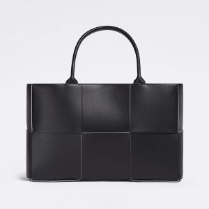 Bottega Veneta Medium Arco Tote Intreccio Lambskin Black/White