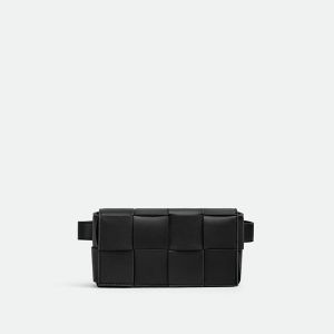 Bottega Veneta Mini Cassette Belt Bag Intreccio Calfskin Black