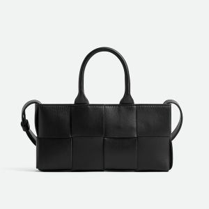 Bottega Veneta Mini East-West Arco Tote with Detachable Strap Intreccio Lambskin Black