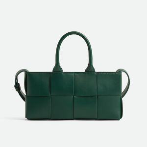 Bottega Veneta Mini East-West Arco Tote with Detachable Strap Intreccio Lambskin Green