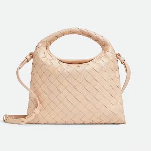 Bottega Veneta Mini Hop Top Handle Bag with Detachable Strap Intreccio Calfskin Apricot