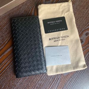 Bottega Veneta Slim Long Wallet with Coin Purse Intreccio Lambskin Black