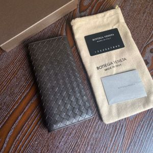 Bottega Veneta Slim Long Wallet with Coin Purse Intreccio Lambskin Coffee