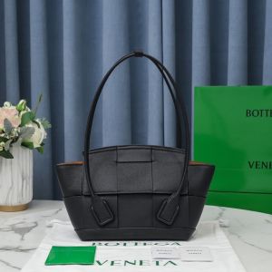 Bottega Veneta Small Arco Top Handle Bag Intreccio Grained Calfskin Black