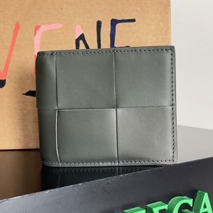 Bottega Veneta Small Cassette Bi-Fold Wallet Intreccio Calfskin Grey