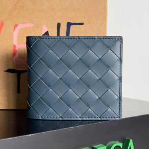 Bottega Veneta Small Intreccio Bi-Fold Wallet Calfskin Navy Blue