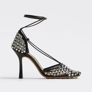 Bottega Veneta Sparkle Stretch Sandals Women Mesh and Lambskin with Crystals Black