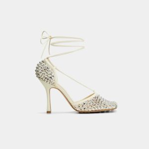 Bottega Veneta Sparkle Stretch Sandals Women Mesh and Lambskin with Crystals White