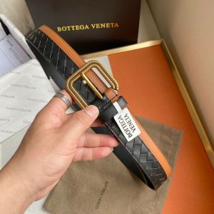 Bottega Veneta Splicing Intrecciato Belt Calfskin with Double Buckle Black/Brown