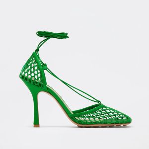 Bottega Veneta Stretch Lace-Up Sandals Women Mesh and Lambskin Green