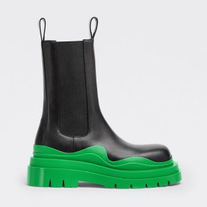 Bottega Veneta Tire Chelsea Boots Unisex Vegetally-tanned Calfskin Black/Green