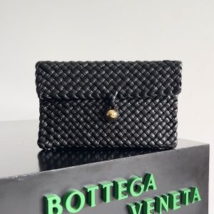 Bottega Veneta Tosca Flap Pouch with Sphere Embellishment Intreccio Calfskin Black